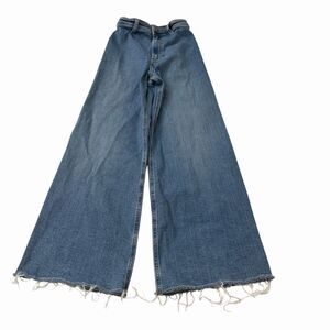 ZARA The Marine Straight‎ Jeans Womens 2 Blue High-Rise Wide Leg Raw Hem Boho